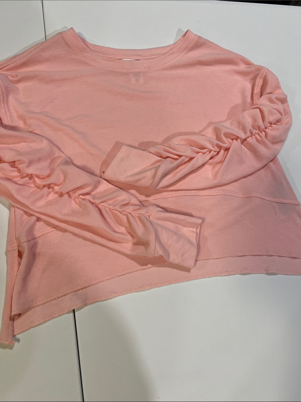 Athleta Girl Pink Active Top - rucshed sleeves, cropped, 7